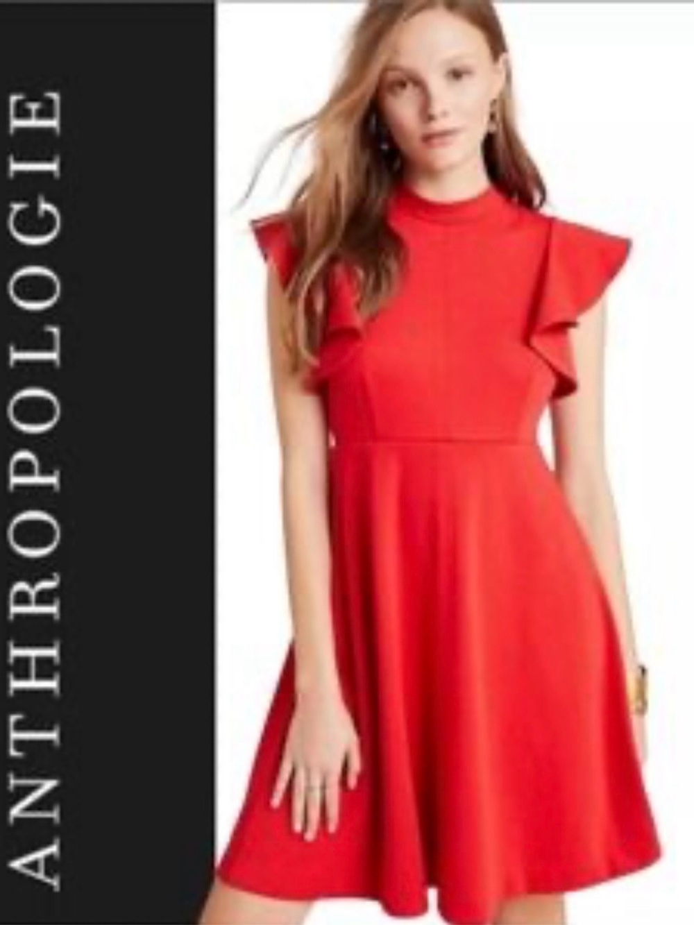 Anthropologie Maeve Deena Red Flutter Sleeve Fit Flare Dress Size S NWT